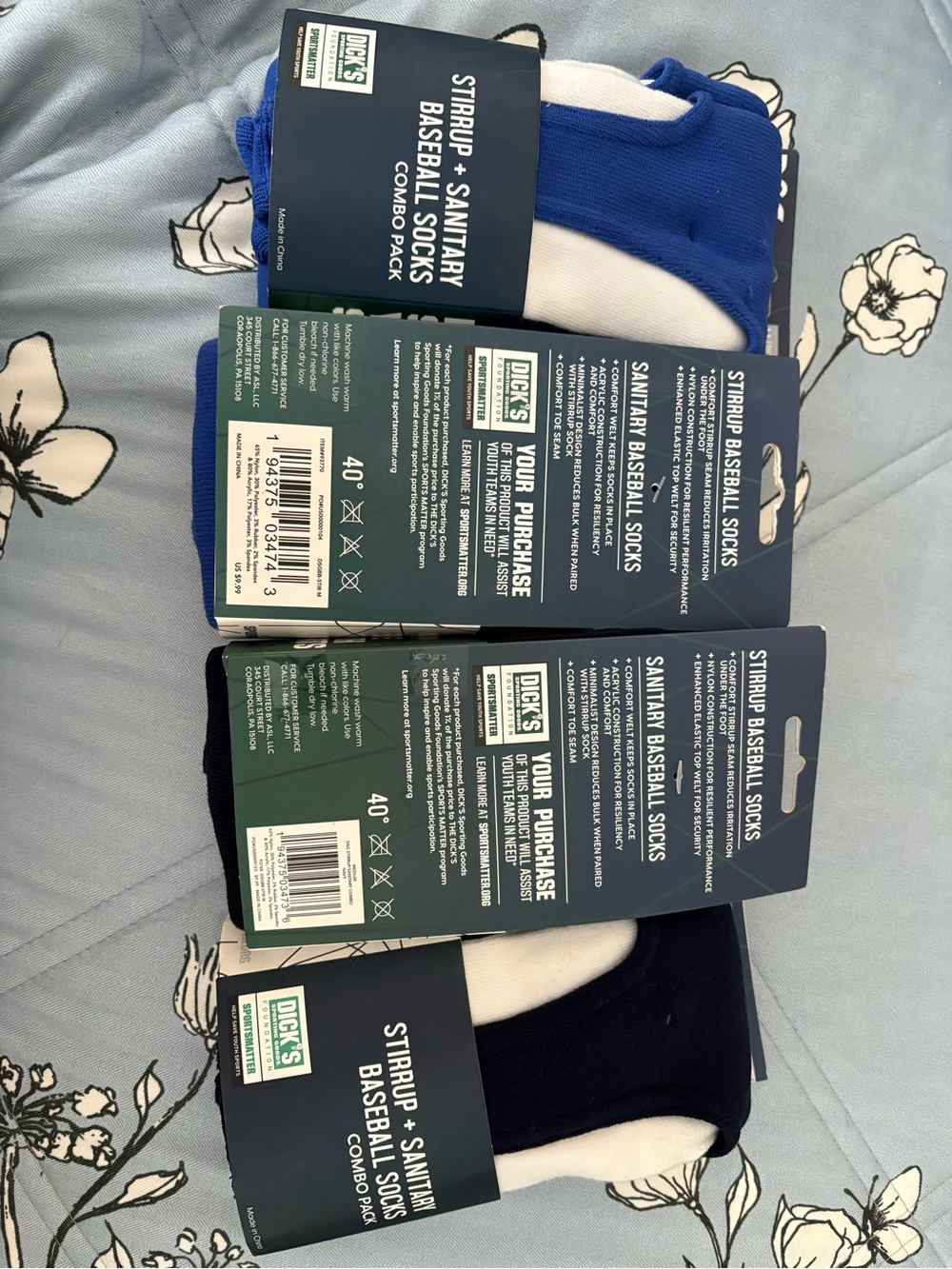 Men’s Stirrup & Sanitary Baseball Socks - Blue & Navy - 4 Pack